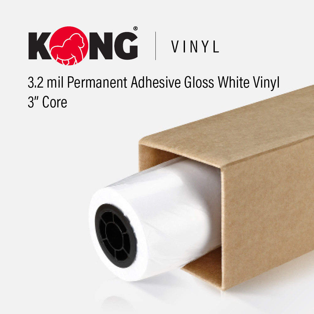 54'' x 150' Roll - 3 MIL Permanent Adhesive Gloss White Vinyl w/ Air Release Liner - 3'' Core